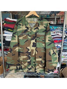 Vintage 90s M81 Woodland Camo BDU Top Fatigue Jacket Military Uniform Surplus